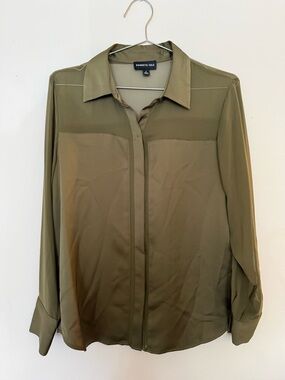Women Kenneth Cole Olive Sheer Button-Front Top